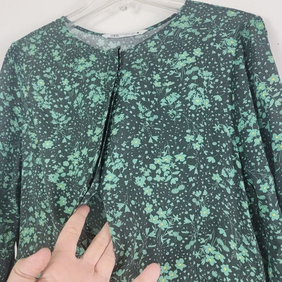 Zara Blogger Fave Angel Dress Maxi Tiered Smocked Size XS Green Black - Picture 5 of 11